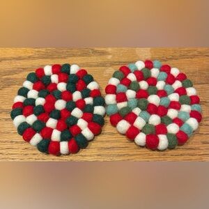 Felt Ball Coasters/Trivets - Set of 2 (Red, Green, White, Aqua) - NEW